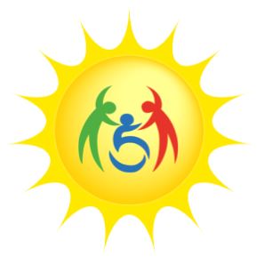 Sun and people representing businesses and people coming together to supply labor shortage with adults with disabilities